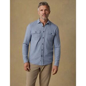 Faherty Legend Sweater Shirt Mens Large Blue Herringbone Knit Stretch Button-Up